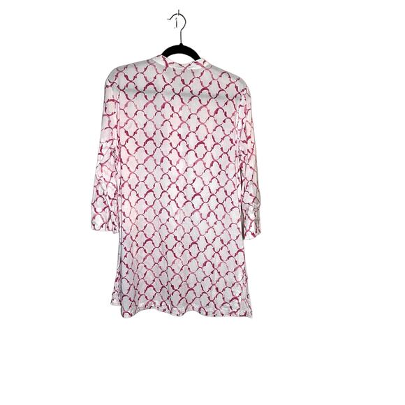 J. McLaughlin Women's size Large white pink roll tab 3/4 sleeve Tunic blouse - Picture 2 of 8